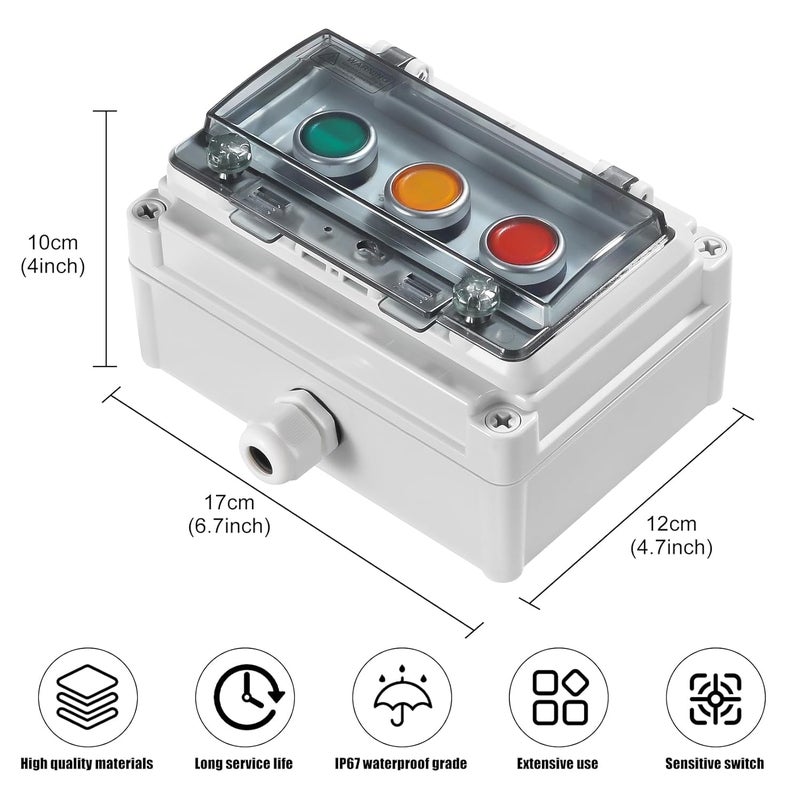 Manesi Push Button Switch IP67 Outdoor Waterproof Button Switch Box Green/Yellow/Red Instantaneous Button Switch with Protective Cover Anti-Misoperation Switch - Image 2